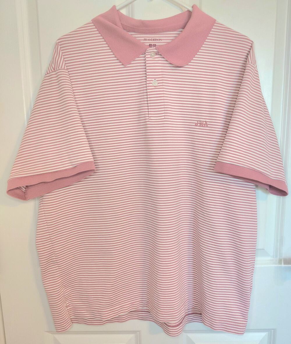 UNIQLO x JW Anderson DRY Pique Striped Polo Shirt Pink White Men's XL JWA Logo